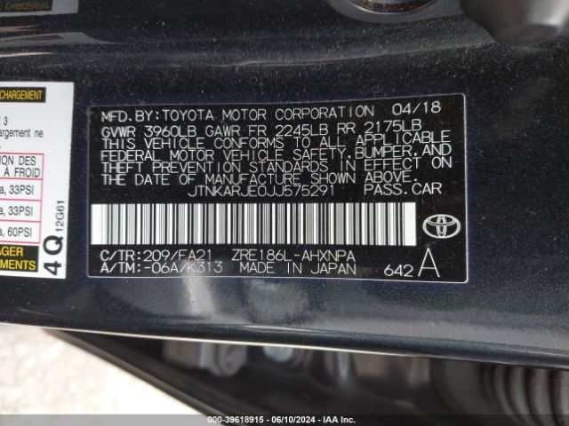 JTNKARJE0JJ575291 Toyota COROLLA IM