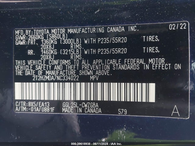 Lexus RX 350 2022 2T2HZMDA7NC334022 Image 9