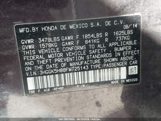 3HGGK5H88FM725143 Honda Fit Ex/ex-l