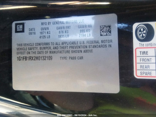 Chevrolet Camaro 1lt 2017 1G1FB1RX2H0132109 Image 9