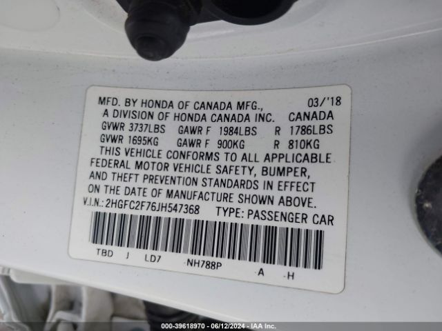 2HGFC2F76JH547368 Honda CIVIC EX