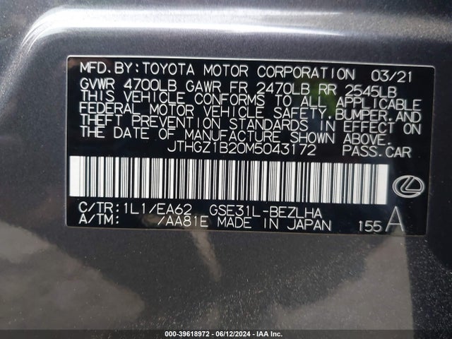 JTHGZ1B20M5043172 Lexus Is 350 F Sport