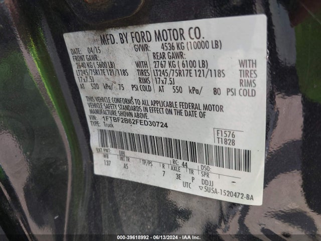 Ford F-250 Xl 2015 1FTBF2B62FED30724 Image 9