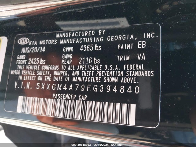 KIA Optima Lx 2015 5XXGM4A79FG394840 Image 9