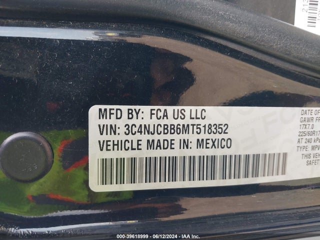 3C4NJCBB6MT518352 Jeep Compass Latitude Fwd