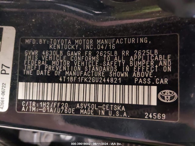 Toyota CAMRY SE 2016 4T1BF1FK2GU244821 Image 9