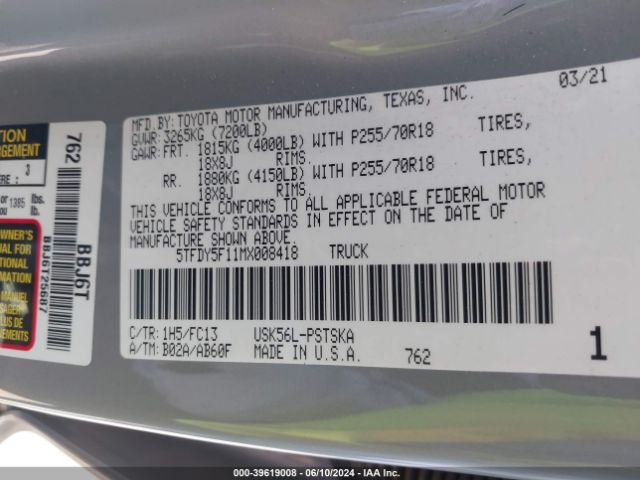 5TFDY5F11MX008418 Toyota Tundra Sr5