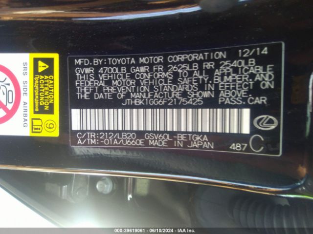 JTHBK1GG6F2175425 Lexus ES 350
