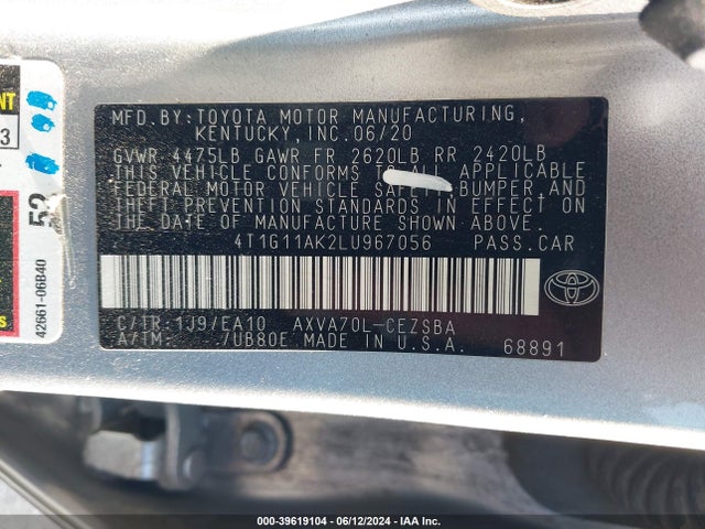 Toyota CAMRY SE 2020 4T1G11AK2LU967056 Image 9