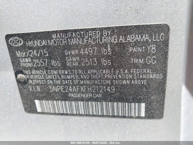 Hyundai SONATA SE 2015 5NPE24AFXFH212149 Image 9