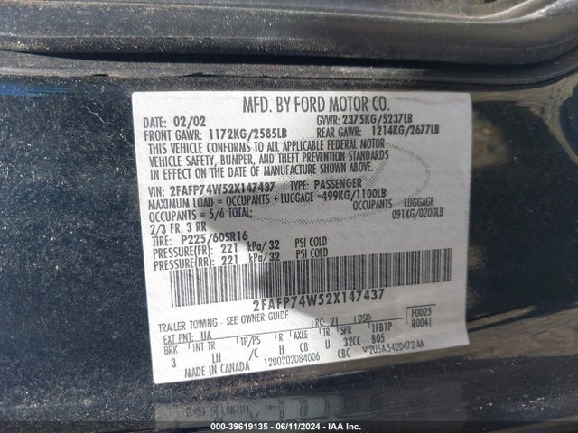 Продажа на аукционе авто 2002 Ford Crown Victoria Lx, vin: 2FAFP74W52X147437, номер лота: 39619135