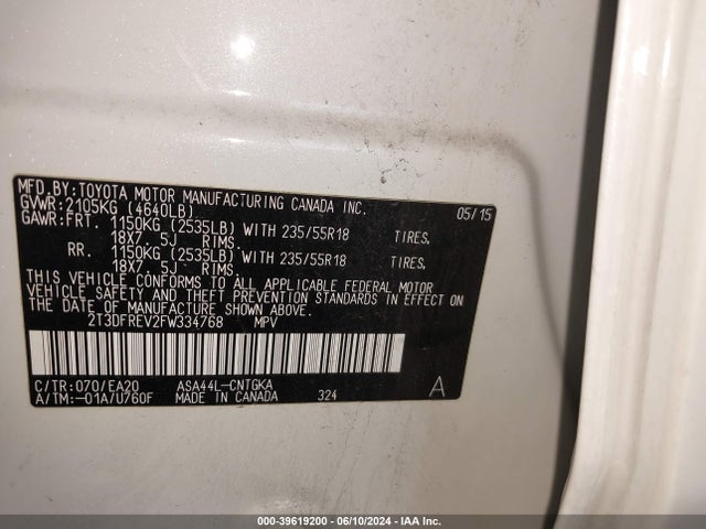 Toyota Rav4 Limited 2015 2T3DFREV2FW334768 Image 9