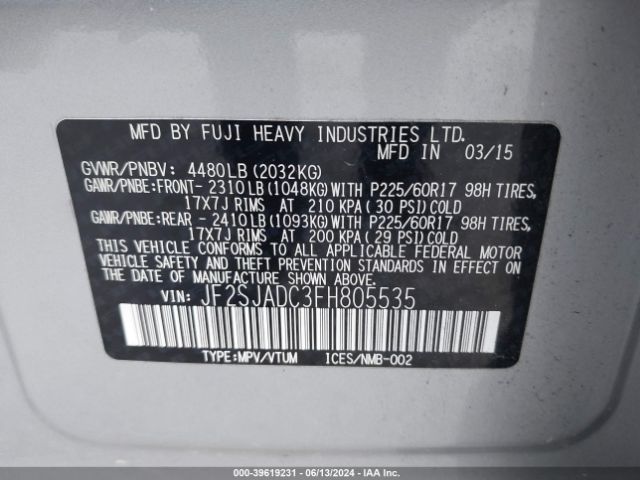 JF2SJADC3FH805535 Subaru Forester 2.5i Premium