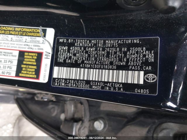 4T1BK1EB0FU183836 Toyota AVALON XLE