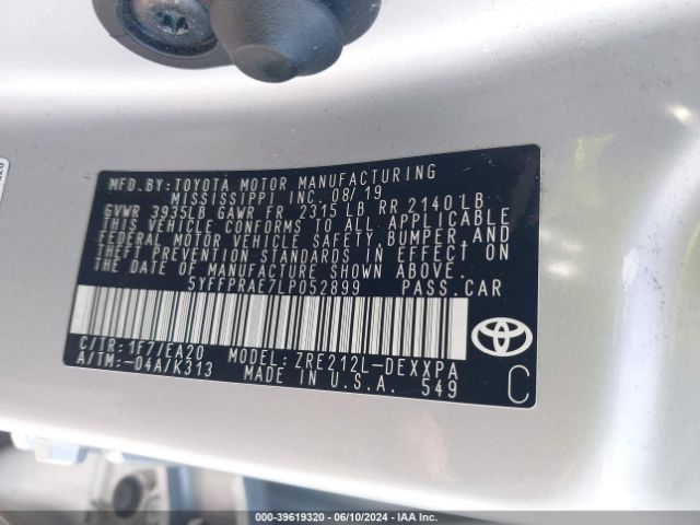 5YFFPRAE7LP052899 Toyota Corolla Xle