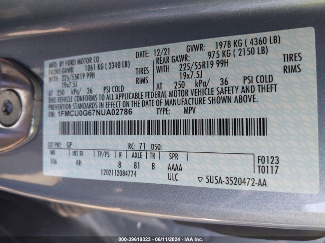 Ford ESCAPE SE 2022 1FMCU0G67NUA02786 Image 9