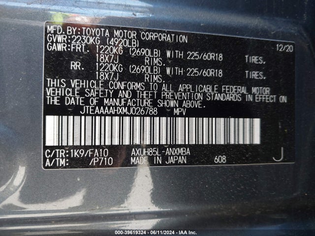 Toyota VENZA LE 2021 JTEAAAAHXMJ026788 Image 9