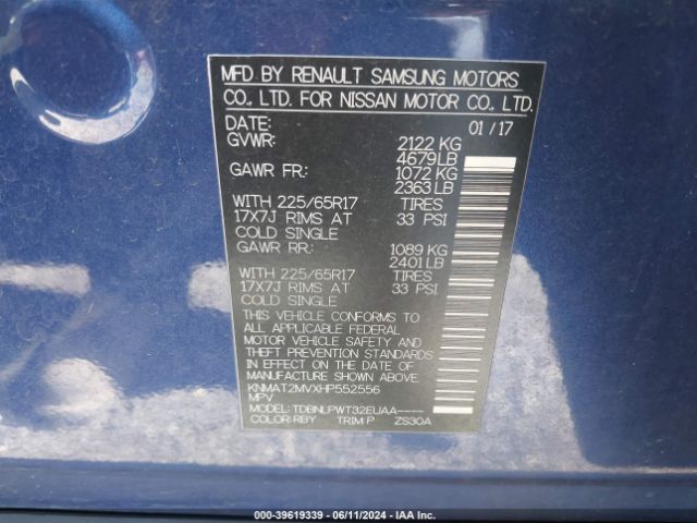 KNMAT2MVXHP552556 Nissan ROGUE S