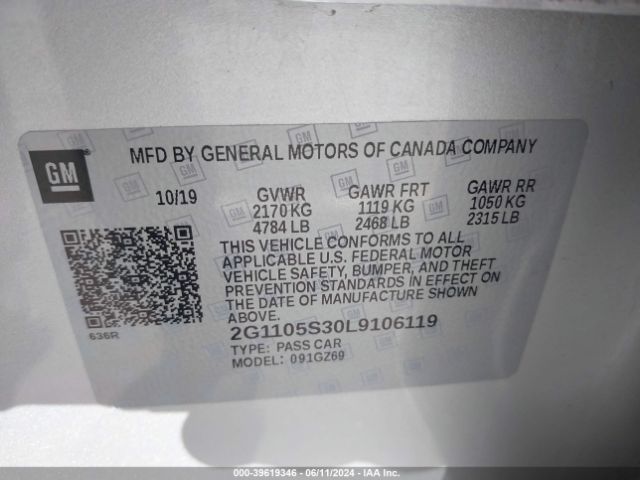2G1105S30L9106119 Chevrolet Impala Fwd Premier