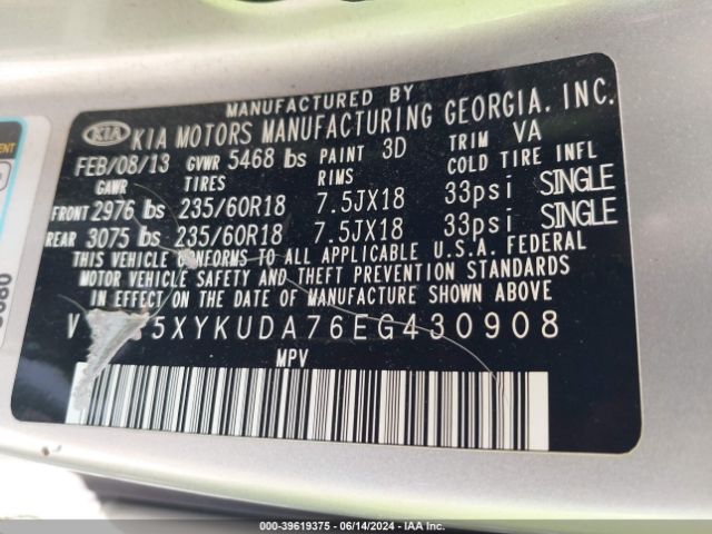 5XYKUDA76EG430908 KIA Sorento Ex V6