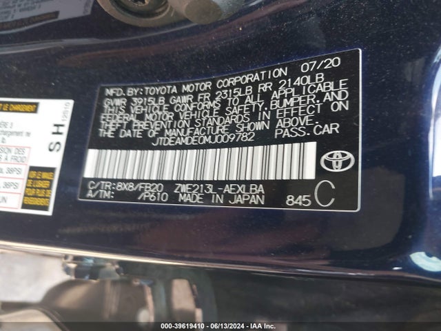 Toyota Corolla Hybrid Le 2021 JTDEAMDE0MJ009782 Image 9
