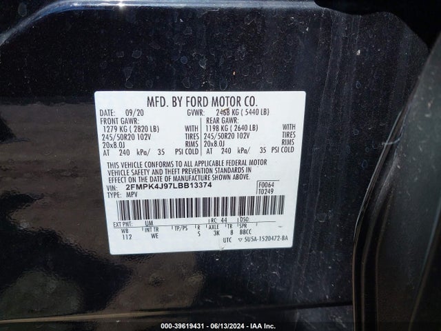 Ford Edge St Line 2020 2FMPK4J97LBB13374 Image 9