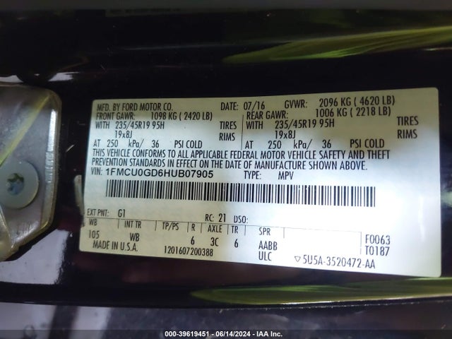 Ford ESCAPE SE 2017 1FMCU0GD6HUB07905 Image 9