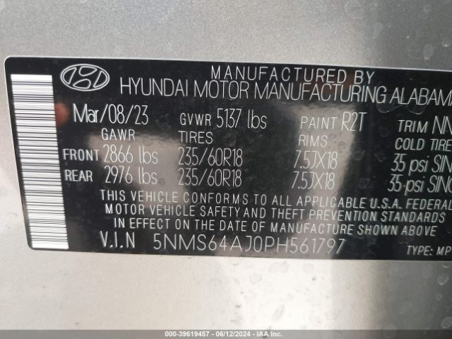 5NMS64AJ0PH561797 Hyundai Santa Fe Xrt