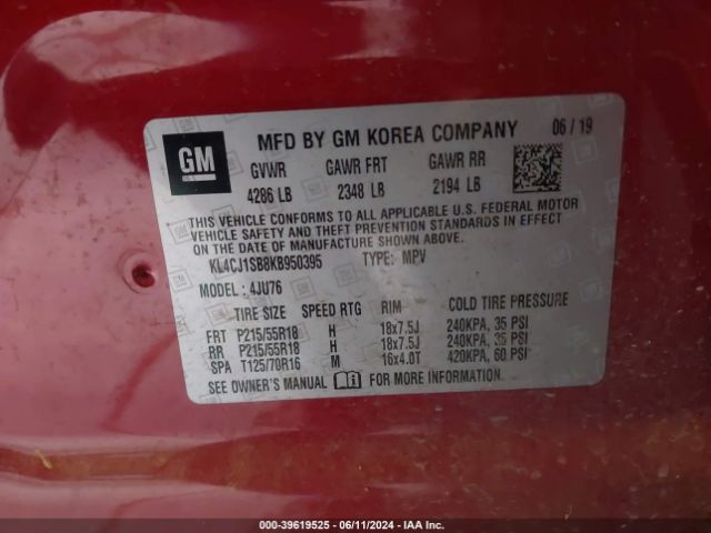 KL4CJ1SB8KB950395 Buick Encore Fwd Sport Touring