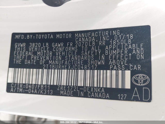 Toyota COROLLA LE 2018 2T1BURHEXJC048517 Image 9