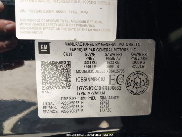 1GYS4CKJXKR106663 Cadillac Escalade Premium Luxury