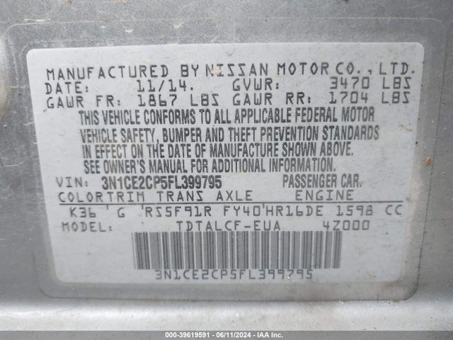 Nissan Versa Note S (sr) 2015 3N1CE2CP5FL399795 Image 9