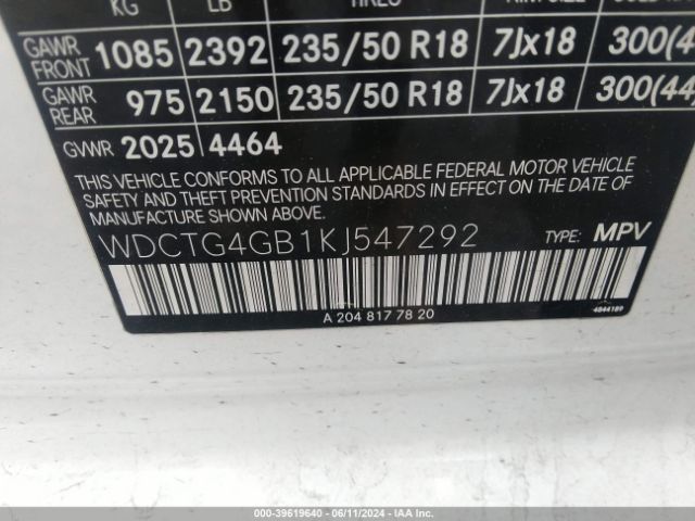 WDCTG4GB1KJ547292 Mercedes-Benz Gla 250 4matic
