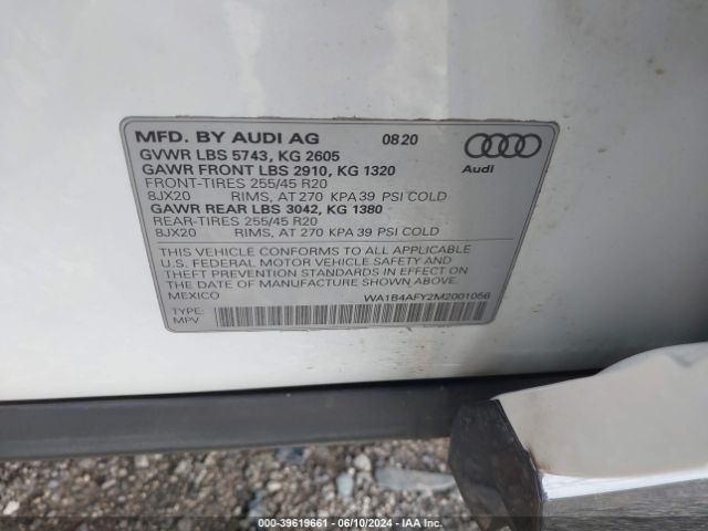 WA1B4AFY2M2001056 Audi Sq5 Premium Plus Tfsi Quattro Tiptronic