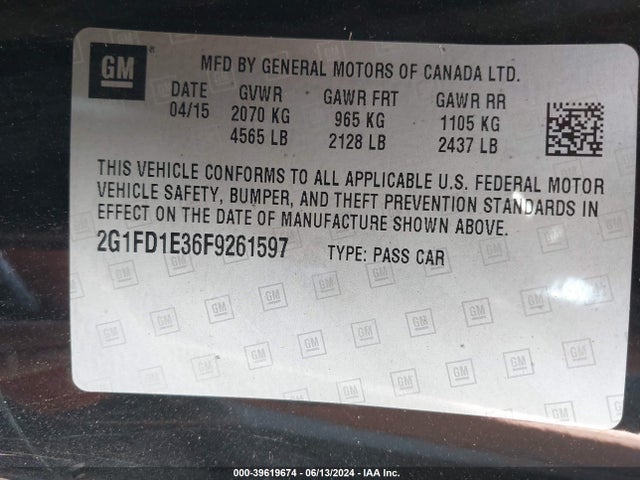 Chevrolet Camaro 1lt 2015 2G1FD1E36F9261597 Image 9