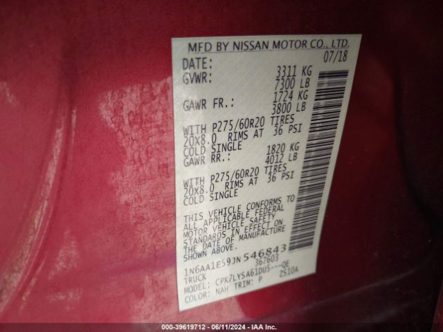 1N6AA1E59JN546843 Nissan Titan Platinum Reserve