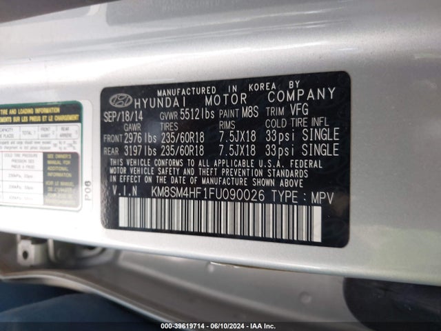 Hyundai Santa Fe Gls 2015 KM8SM4HF1FU090026 Image 9