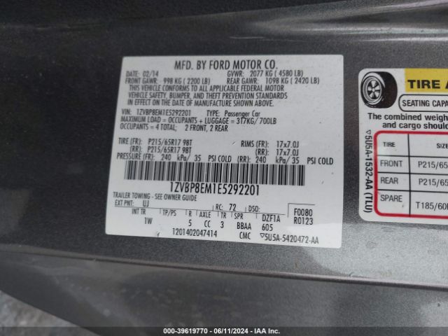 1ZVBP8EM1E5292201 Ford Mustang V6