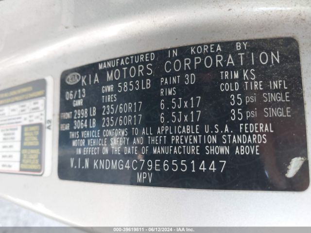 KNDMG4C79E6551447 KIA SEDONA LX