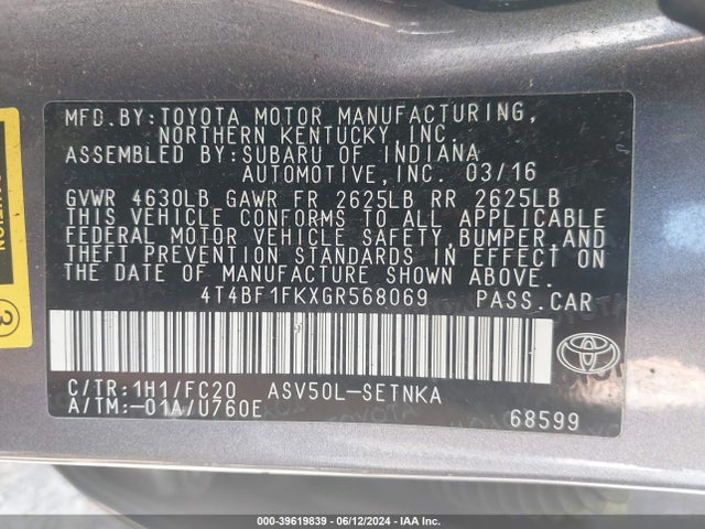 Toyota CAMRY LE 2016 4T4BF1FKXGR568069 Image 9