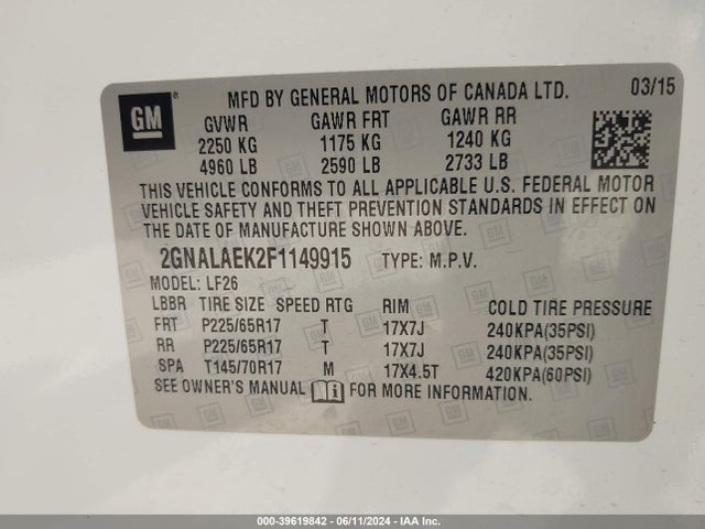 Chevrolet EQUINOX LS 2015 2GNALAEK2F1149915 Image 9