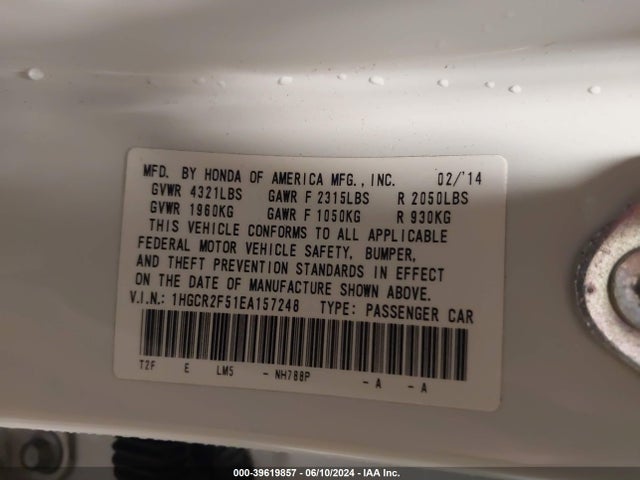 2014 Honda Accord Sport მანქანა იყიდება აუქციონზე, vin: 1HGCR2F51EA157248, აუქციონის ნომერი: 39619857