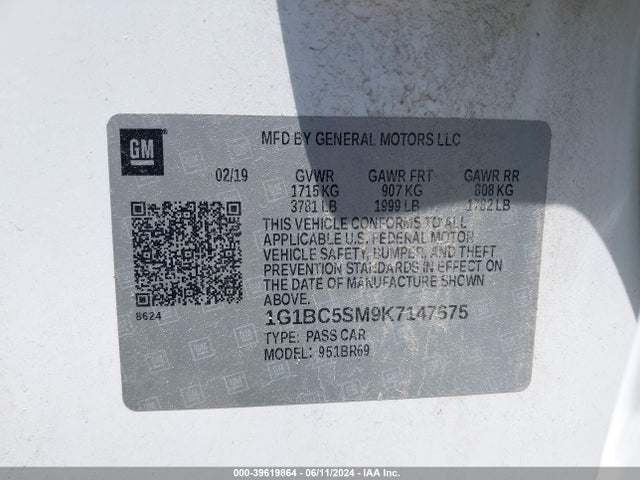 Chevrolet CRUZE LS 2019 1G1BC5SM9K7147675 Image 9