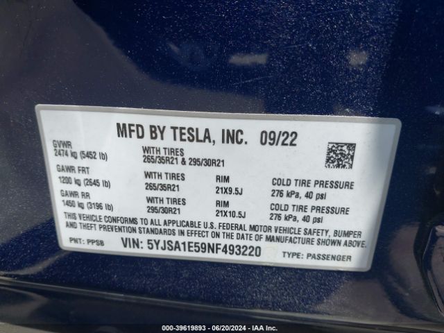 5YJSA1E59NF493220 Tesla Model S Dual Motor All-wheel Drive