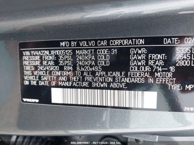 YV4A22NLXH1005125 Volvo V90 Cross Country T6