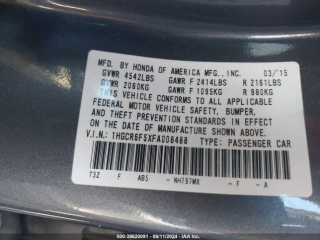 1HGCR6F5XFA008488 Honda Accord Hybrid Ex-l