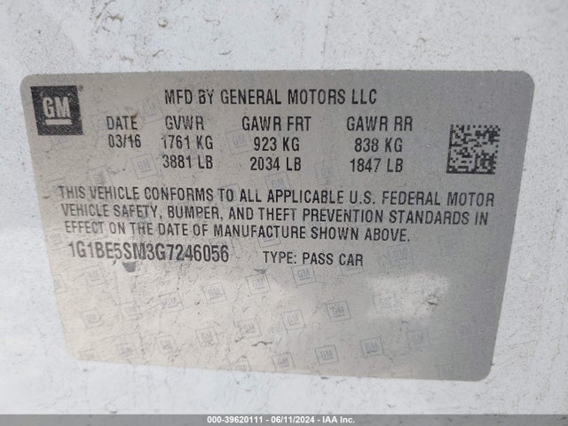 Chevrolet Cruze Lt Auto 2016 1G1BE5SM3G7246056 Image 9