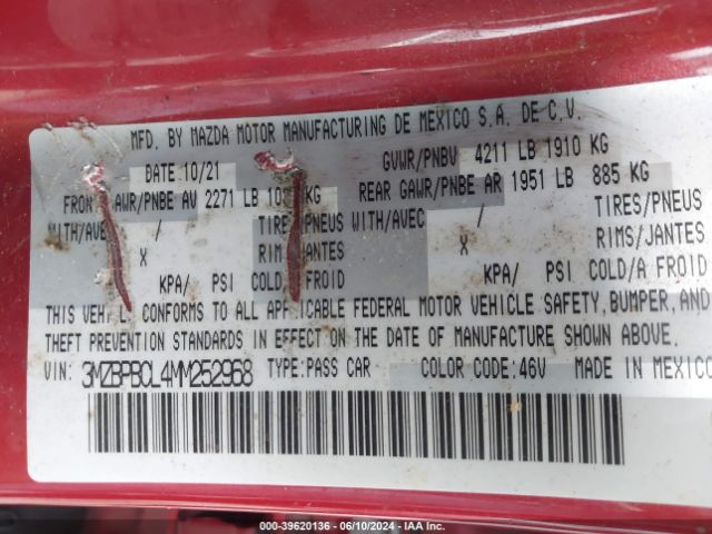 3MZBPBCL4MM252968 Mazda Mazda3 Preferred