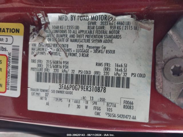 3FA6P0G79ER310878 Ford FUSION S