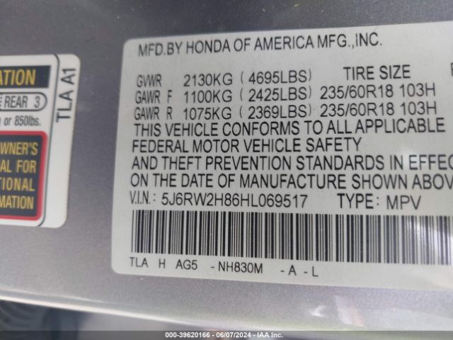 5J6RW2H86HL069517 Honda Cr-v Ex-l/ex-l Navi